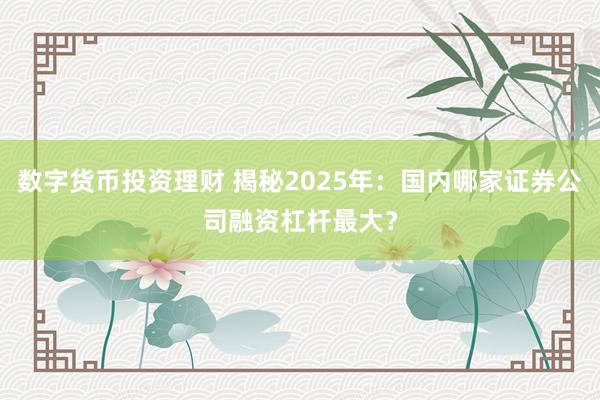 数字货币投资理财 揭秘2025年：国内哪家证券公司融资杠杆最大？